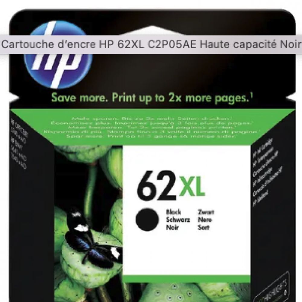 C2P05AE - HP - cartouche e jet d'encre originale - haute capacite - couleur noir - pour Hp envy 5640/7640 - Hp officejet 5740 - n.62XL - 600 pages
