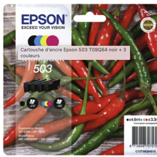 C13T09Q64010 - Ep - multipack jet d'encre original - 4 couleurs - pour Epson expression home XP5200 - 503 - famille C13T09Q14010