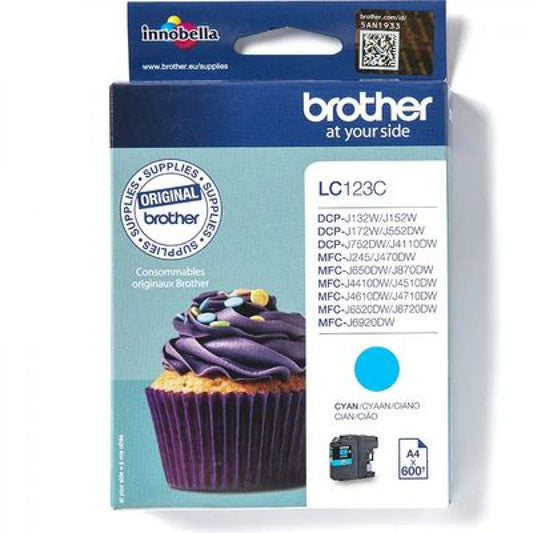 LC123C - BR - Reservoir e jet d'encre original - cyan - pour Brother MFCJ4510DW - 600 pages - famille LC123BK
