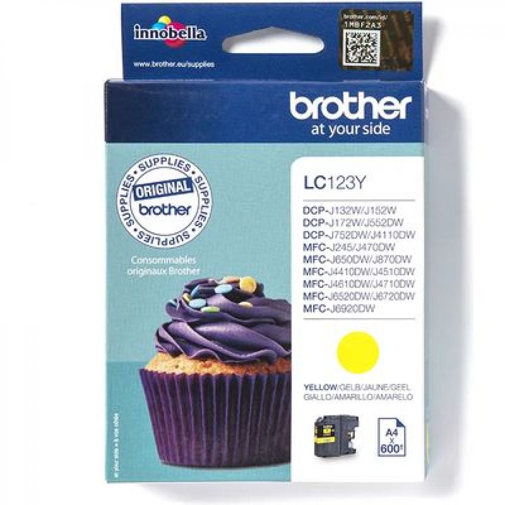 LC123Y - BR - Reservoir e jet d'encre original - jaune - pour Brother MFCJ4510DW - 600 pages - famille LC123BK
