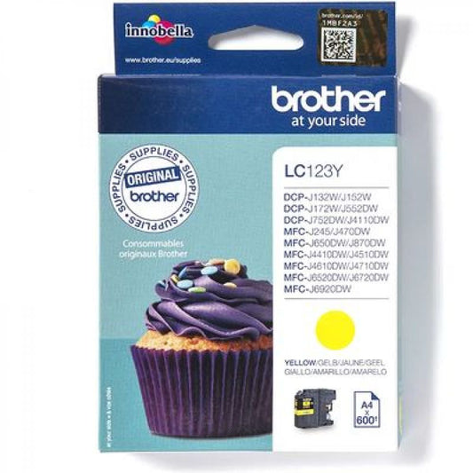LC123Y - BR - Reservoir e jet d'encre original - jaune - pour Brother MFCJ4510DW - 600 pages - famille LC123BK